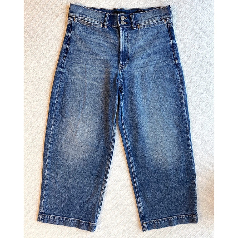 Banana Republic Premium Denim High Rise Wide Leg Crop‎ Jeans Medium Wash Sz 29